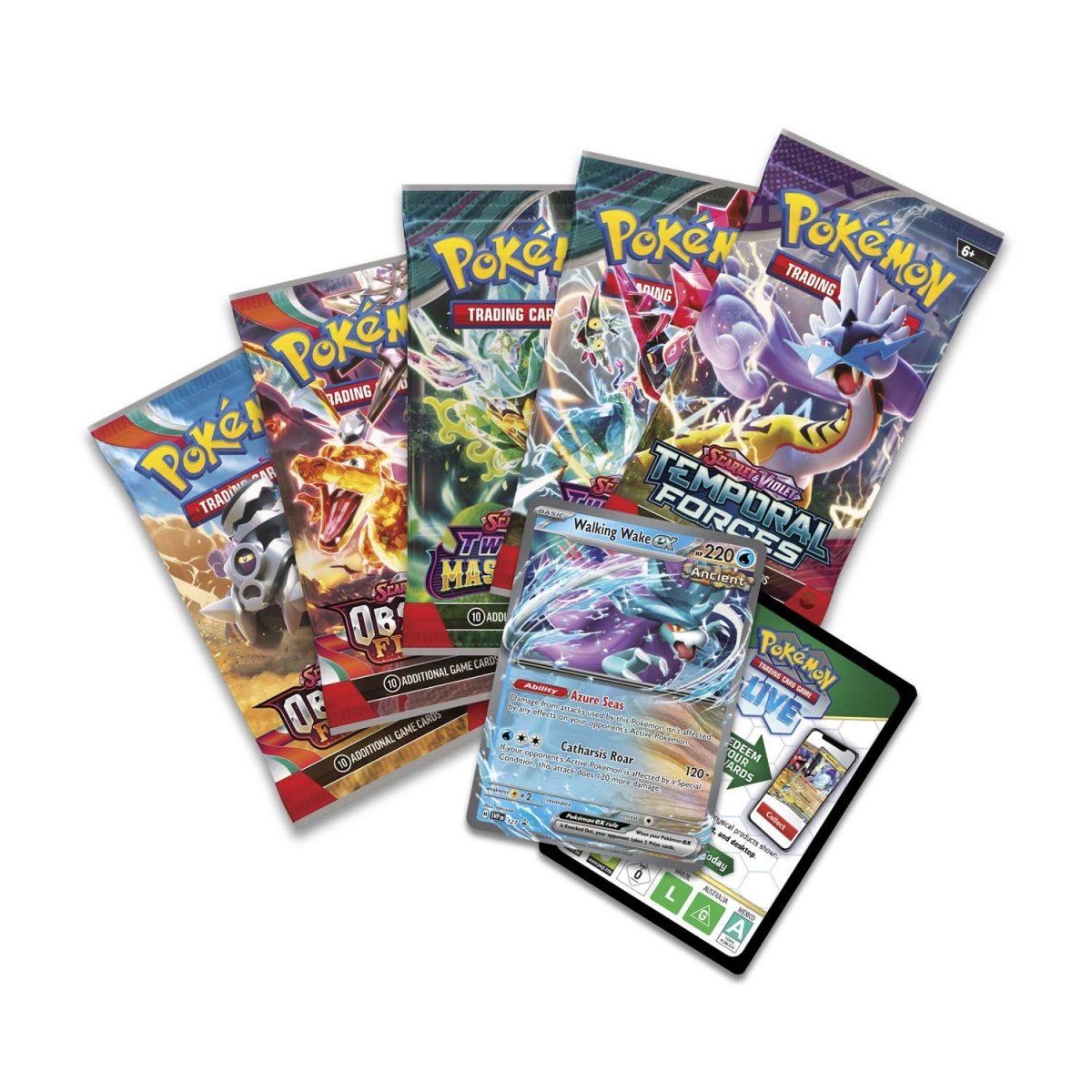 Pokémon Boîte Paradox Clash Tin (5 Paquets Booster & 1 Carte promo de Walking Wake ex) - Scarlet & Violet - 0