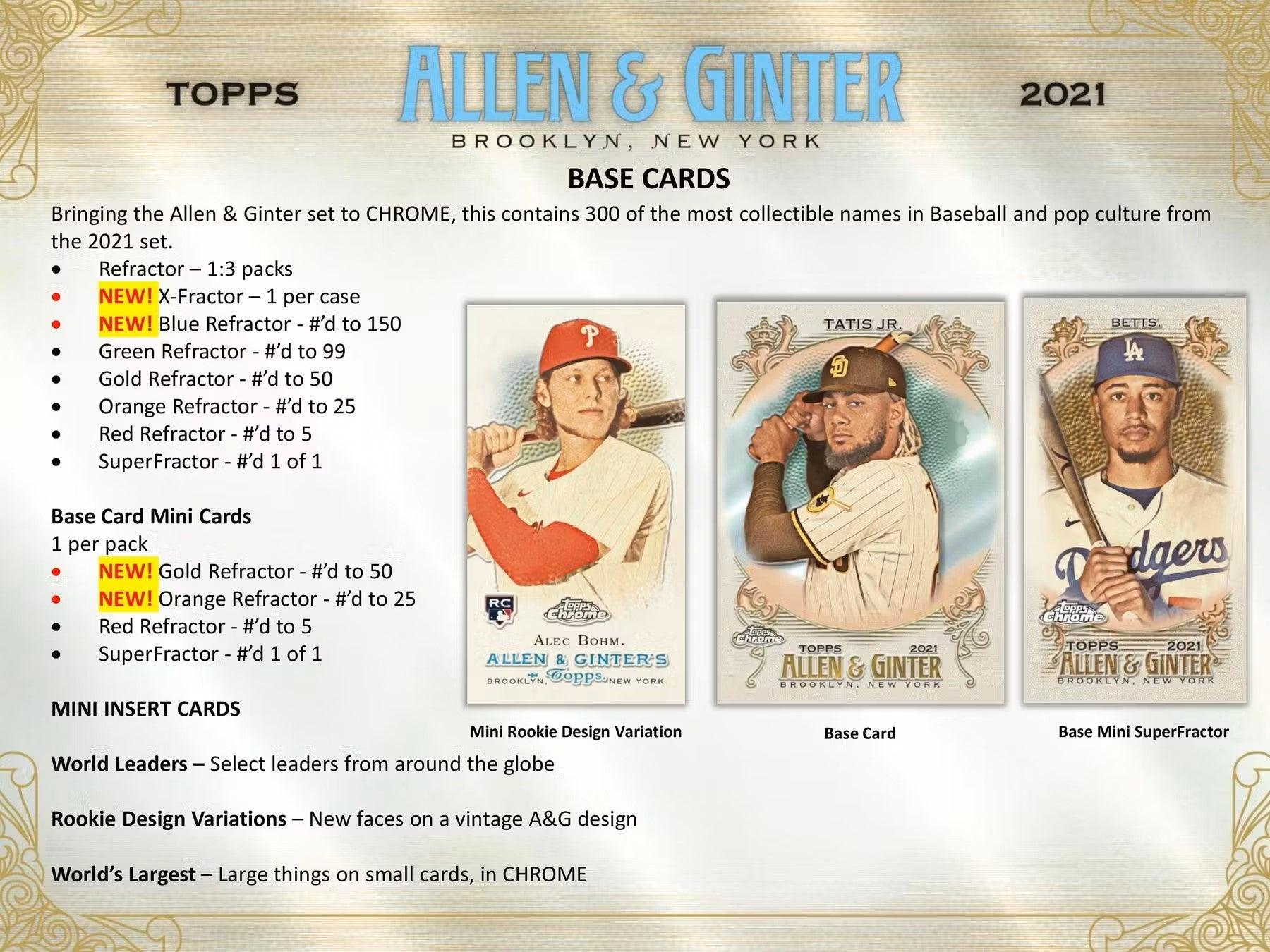 Baseball - 2021 - Topps Chrome - Allen & Ginter - Hobby Box (18 Packs) - Hobby Champion Inc