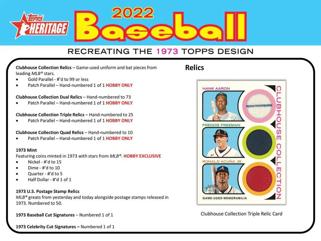 Baseball - 2022 - Topps Heritage - Hobby Pack (9 Cards) Topps 887521106387