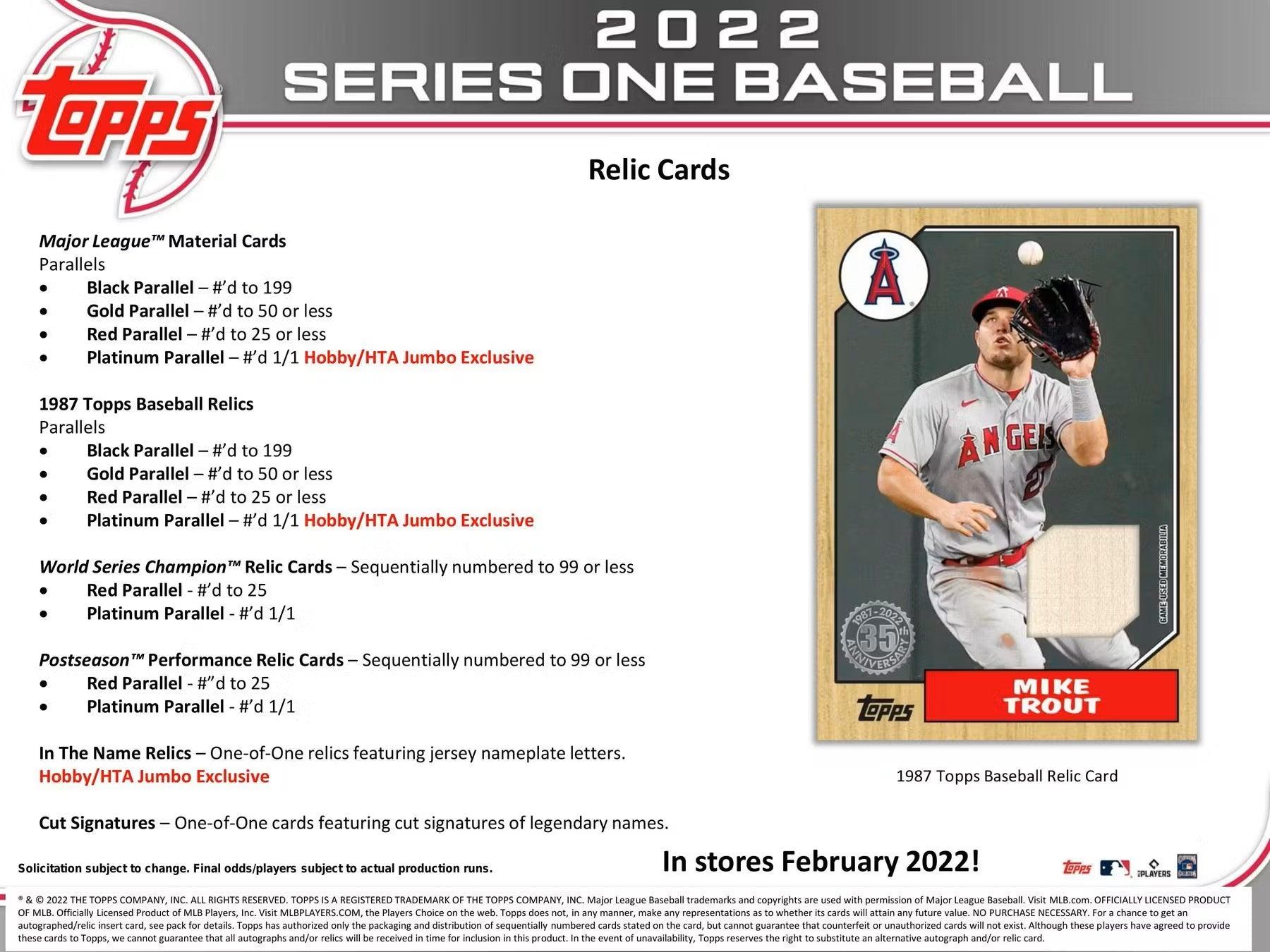 Baseball - 2022 - Topps Series 1 - Hobby Jumbo Box (10 Packs + 2 Silver packs) - Hobby Champion Inc