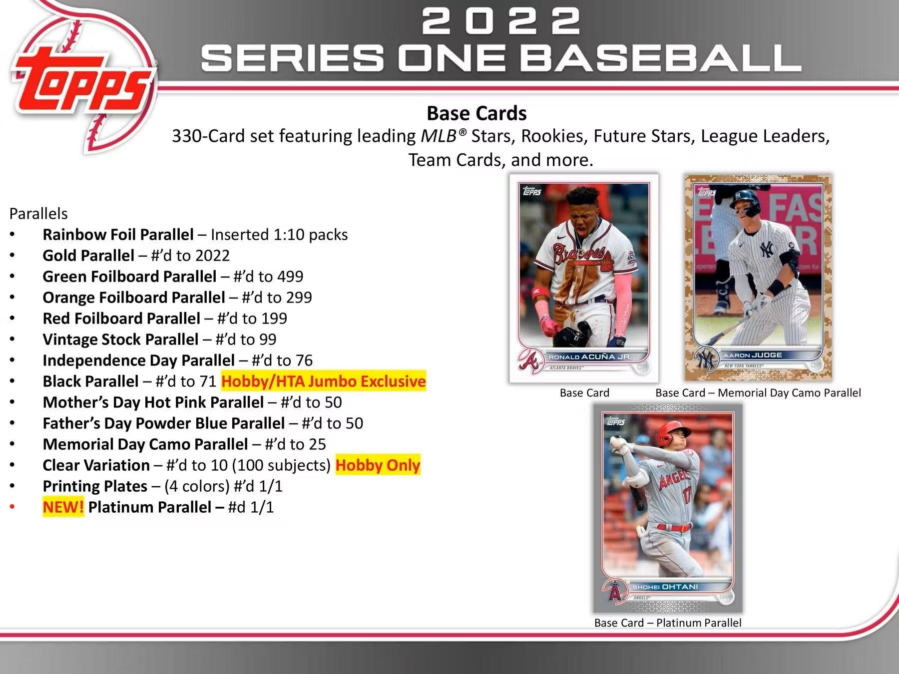 Baseball - 2022 - Topps Series 1 - Hobby Jumbo Box (10 Packs + 2 Silver packs) Topps 887521105618