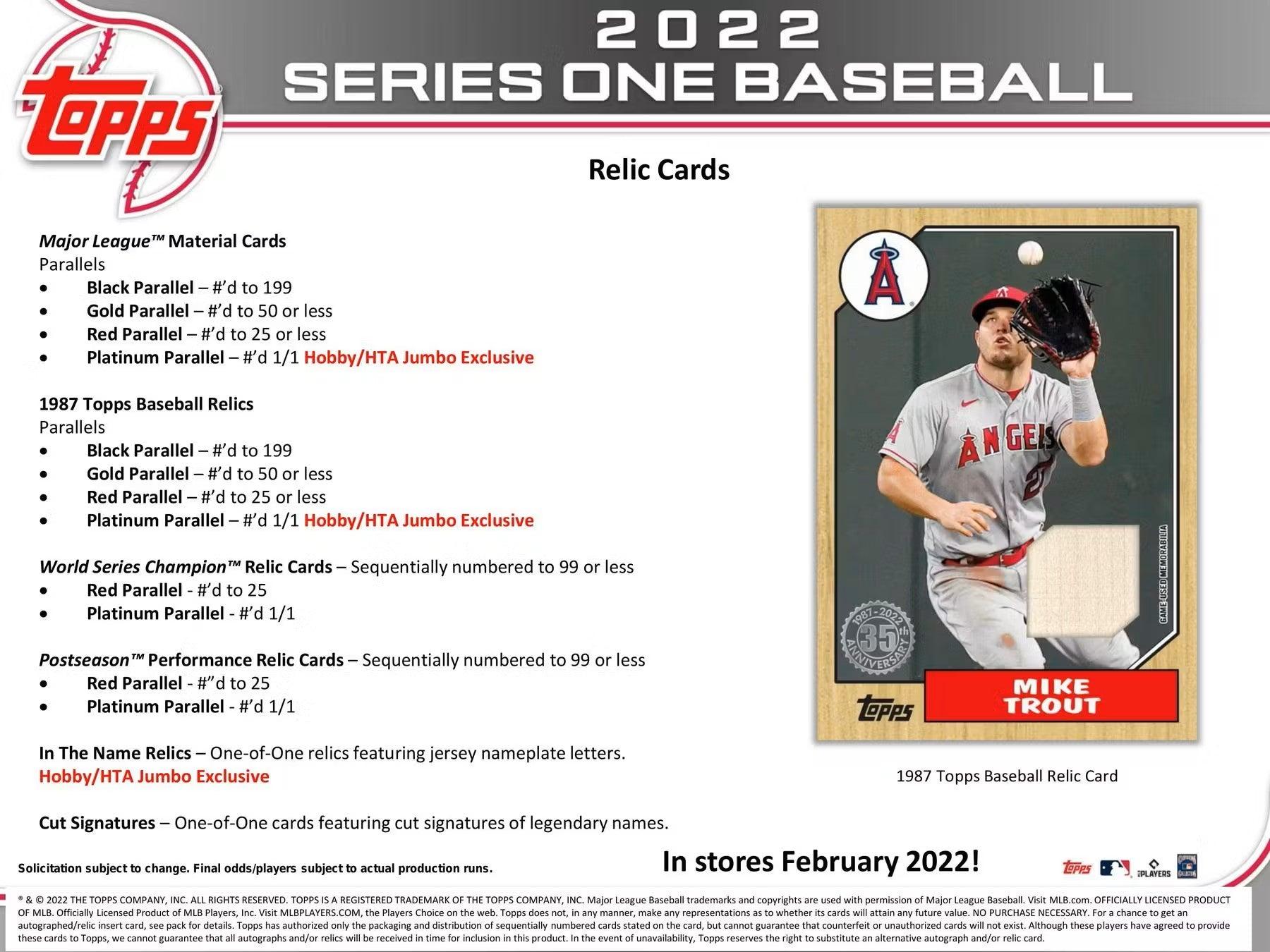 Baseball - 2022 - Topps Series 1 - Hobby Jumbo Box (10 Packs + 2 Silver packs) Topps 887521105618