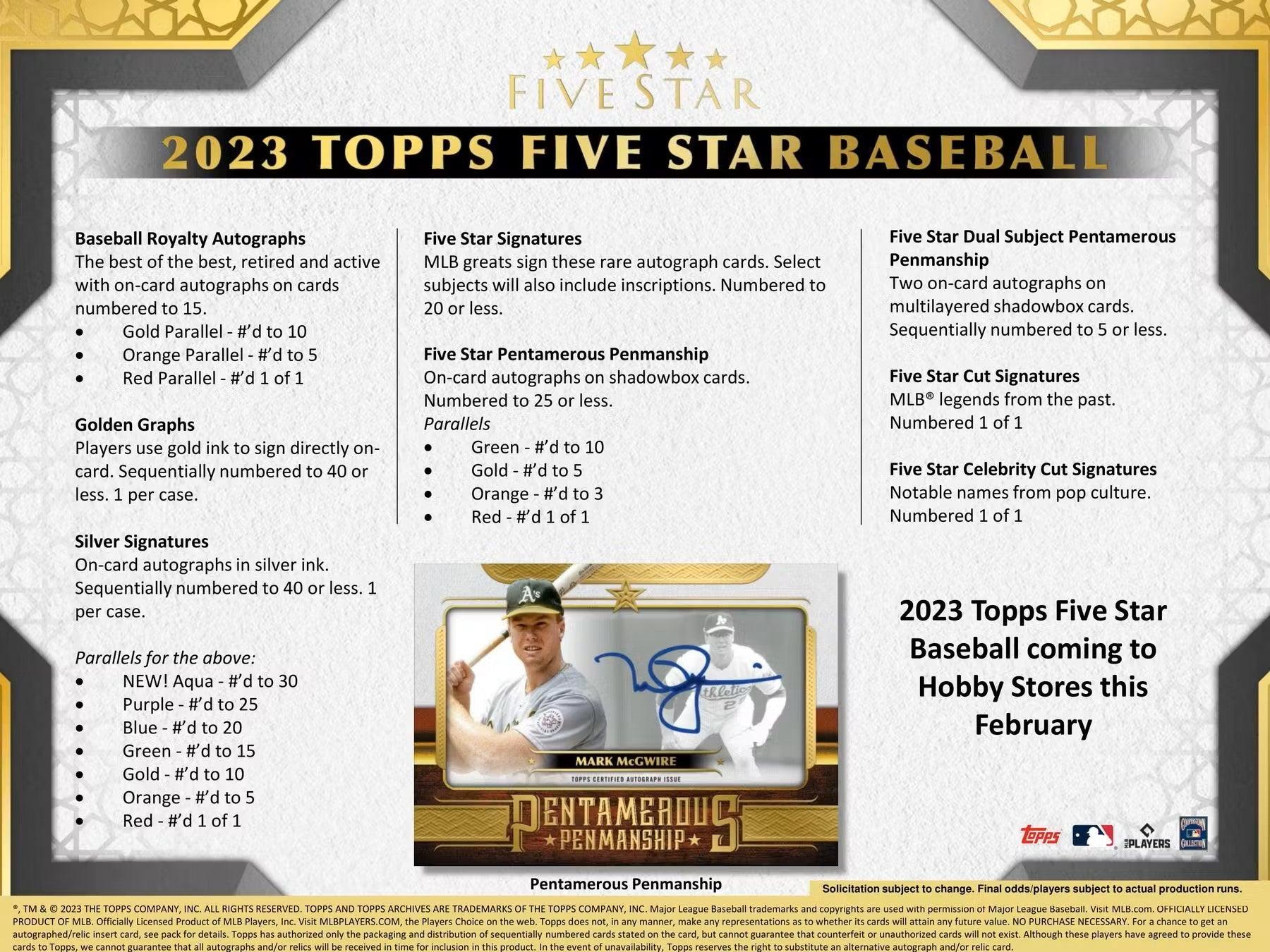 Baseball - 2023 - Topps Five Star - Hobby Box (2 Autograph Cards) Topps 887521120505