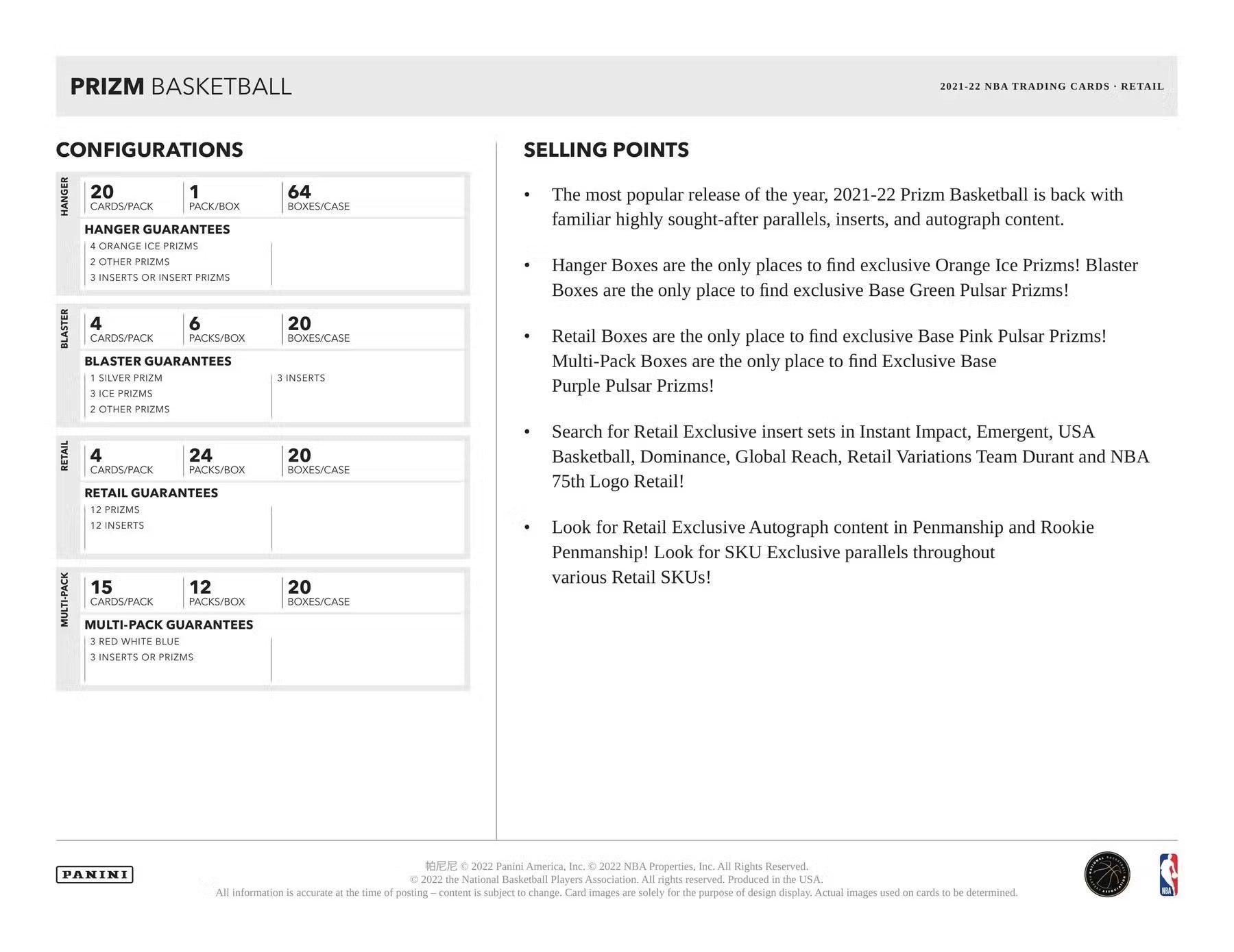 Basketball - 2021/22 - Panini Prizm - Retail Box (24 packs) Panini 613297981558