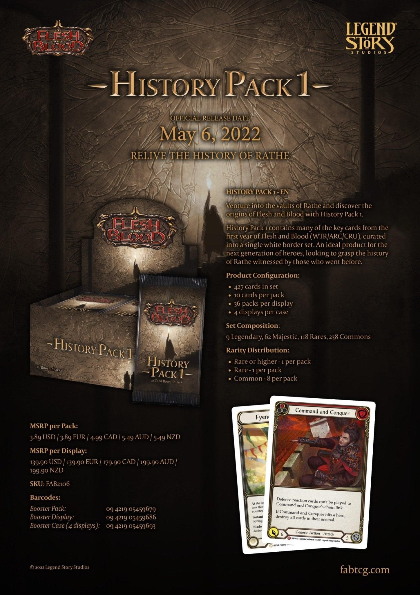 Flesh And Blood - History Pack 1 - Booster Box (36 Packs) Legend Story Studios 9421905459686