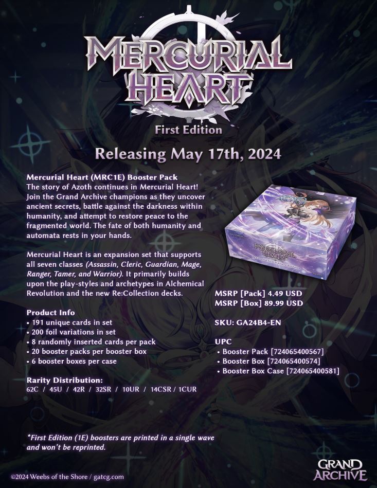 Grand Archive - Mercurial Heart - Booster Box (20 Packs) Weebs of the Shore LLC 724065400574