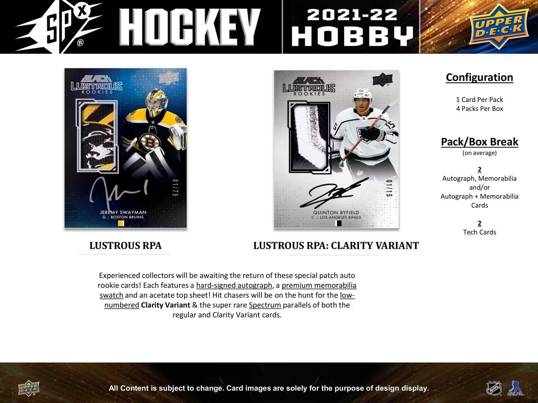 Hockey - 2021/22 - SPx - Hobby Box (4 Cards) - Hobby Champion Inc