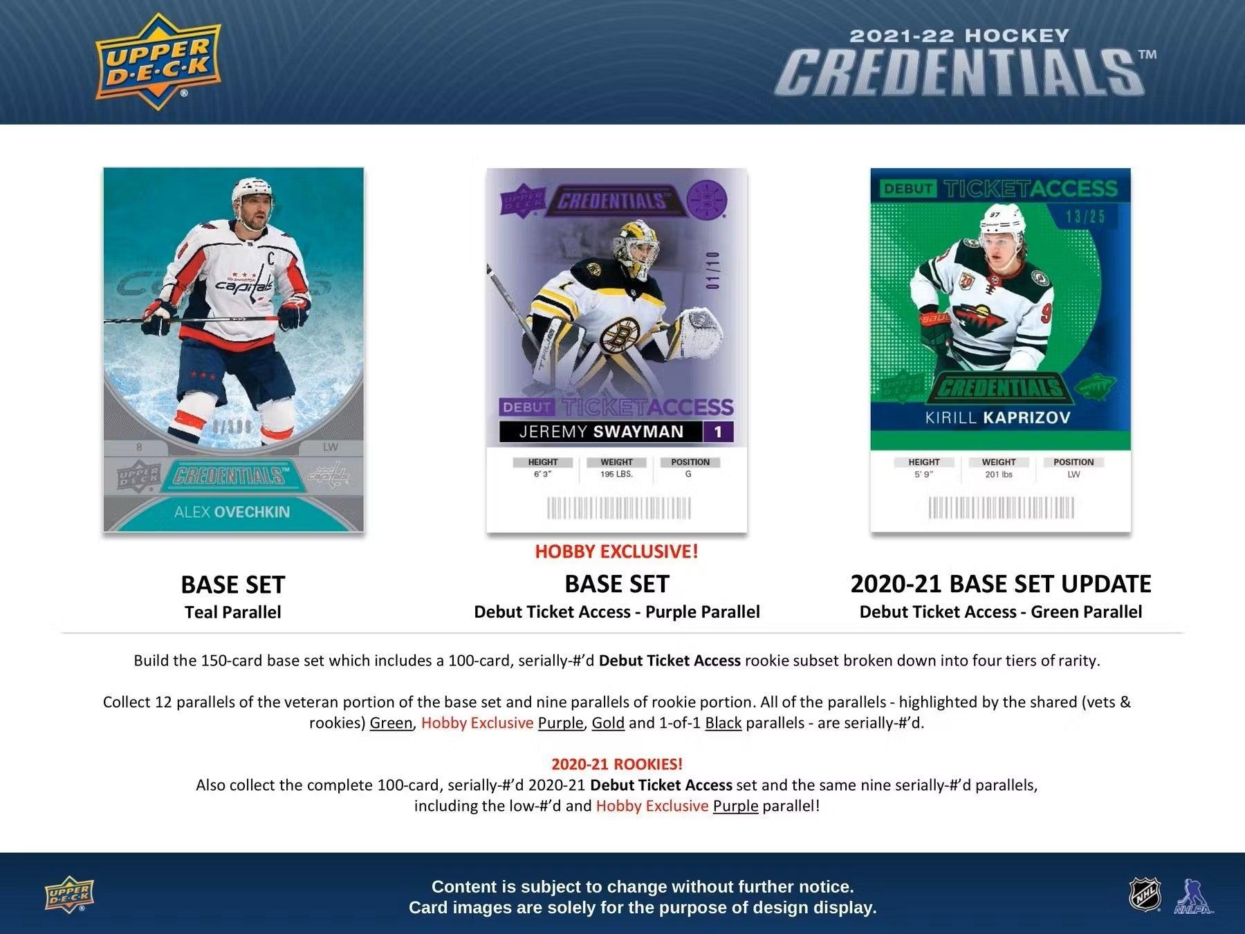 Hockey - 2021/22 - Upper Deck Credentials - Hobby Pack (6 Cards) Upper Deck 053334978194