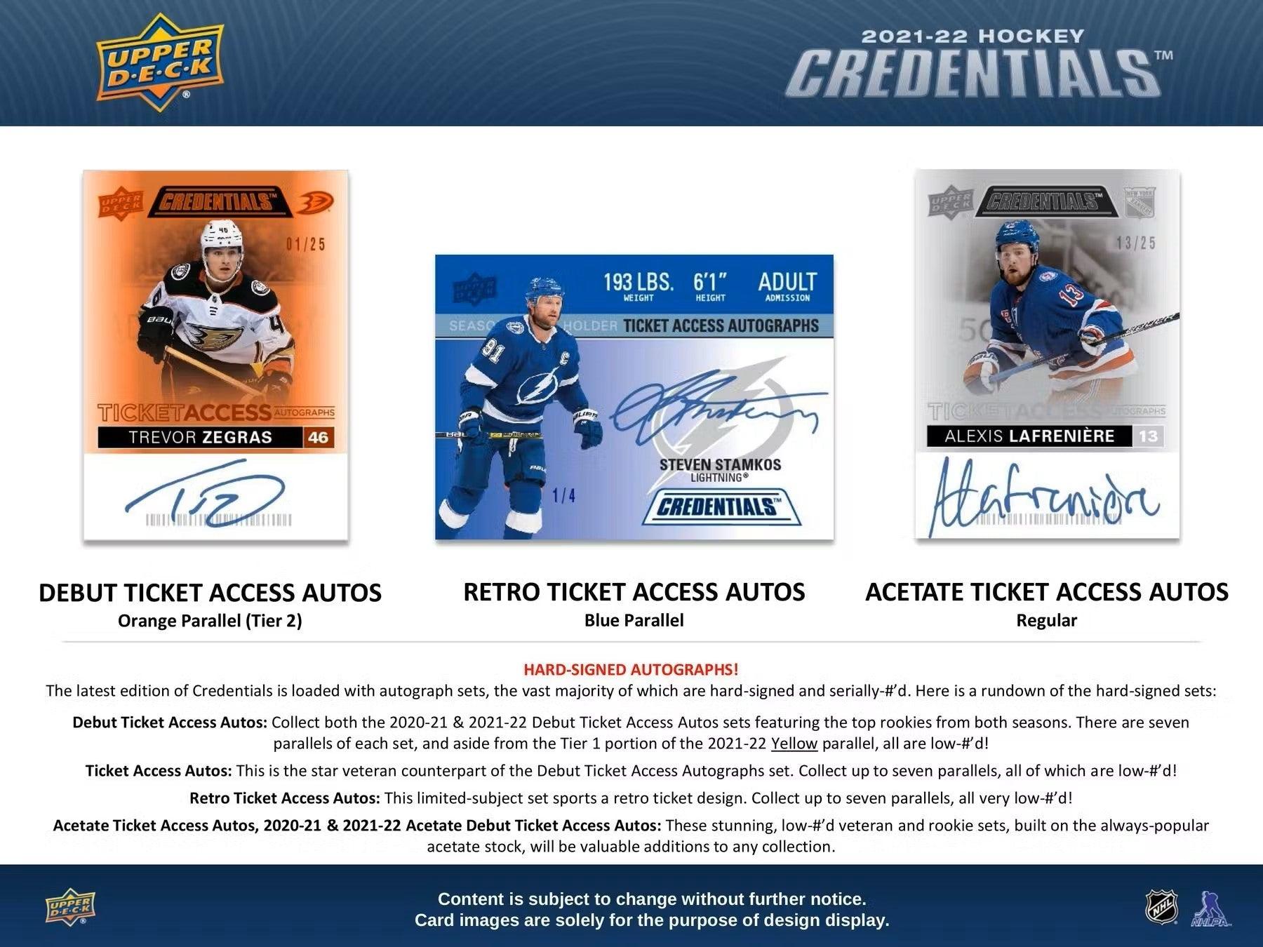 Hockey - 2021/22 - Upper Deck Credentials - Hobby Pack (6 Cards) Upper Deck 053334978194