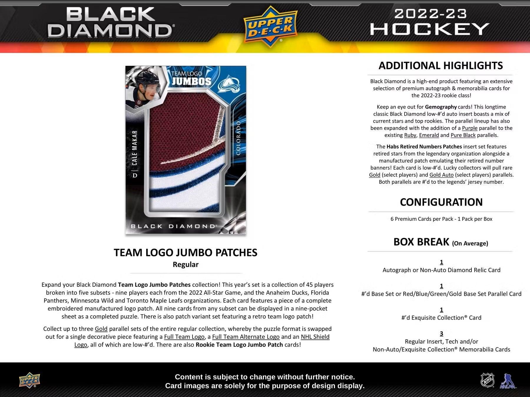 Hockey - 2022/23 - Upper Deck Black Diamond - Hobby Box (1 Pack of 6 cards) Upper Deck 053334104777