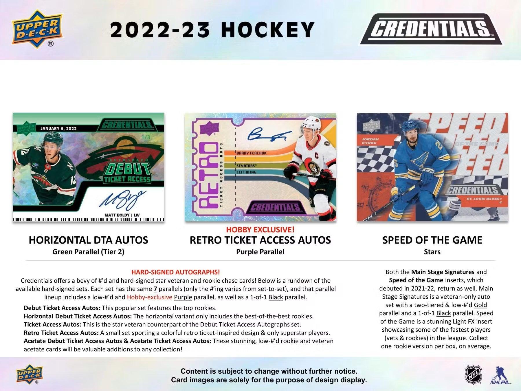 Hockey - 2022/23 - Upper Deck Credentials - Hobby Box (8 Packs) Upper Deck 053334140324