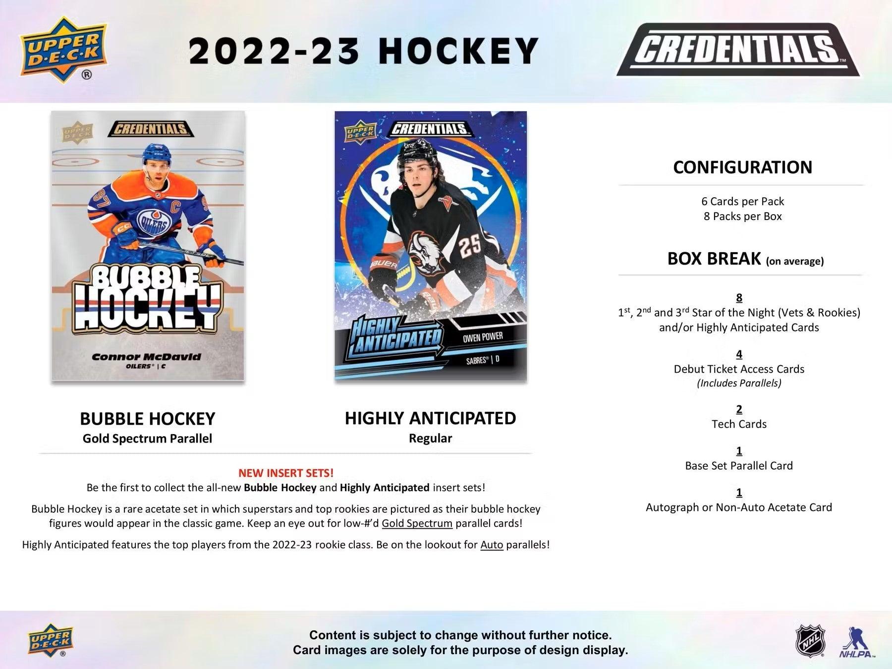 Hockey - 2022/23 - Upper Deck Credentials - Hobby Box (8 Packs) Upper Deck 053334140324