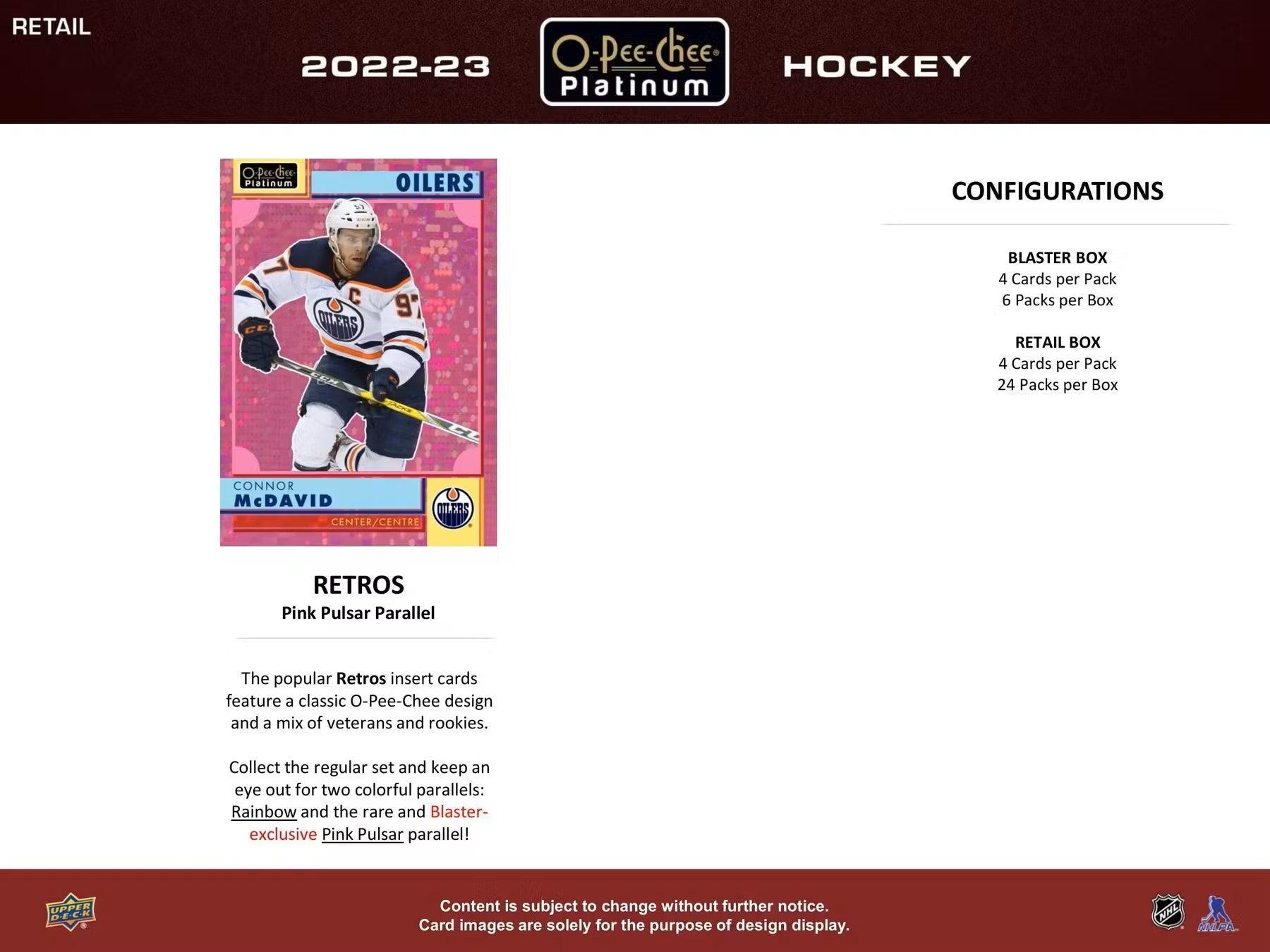Hockey - 2022/23 - Upper Deck O-Pee-Chee Platinum - Blaster Box (6 Packs) - Hobby Champion Inc