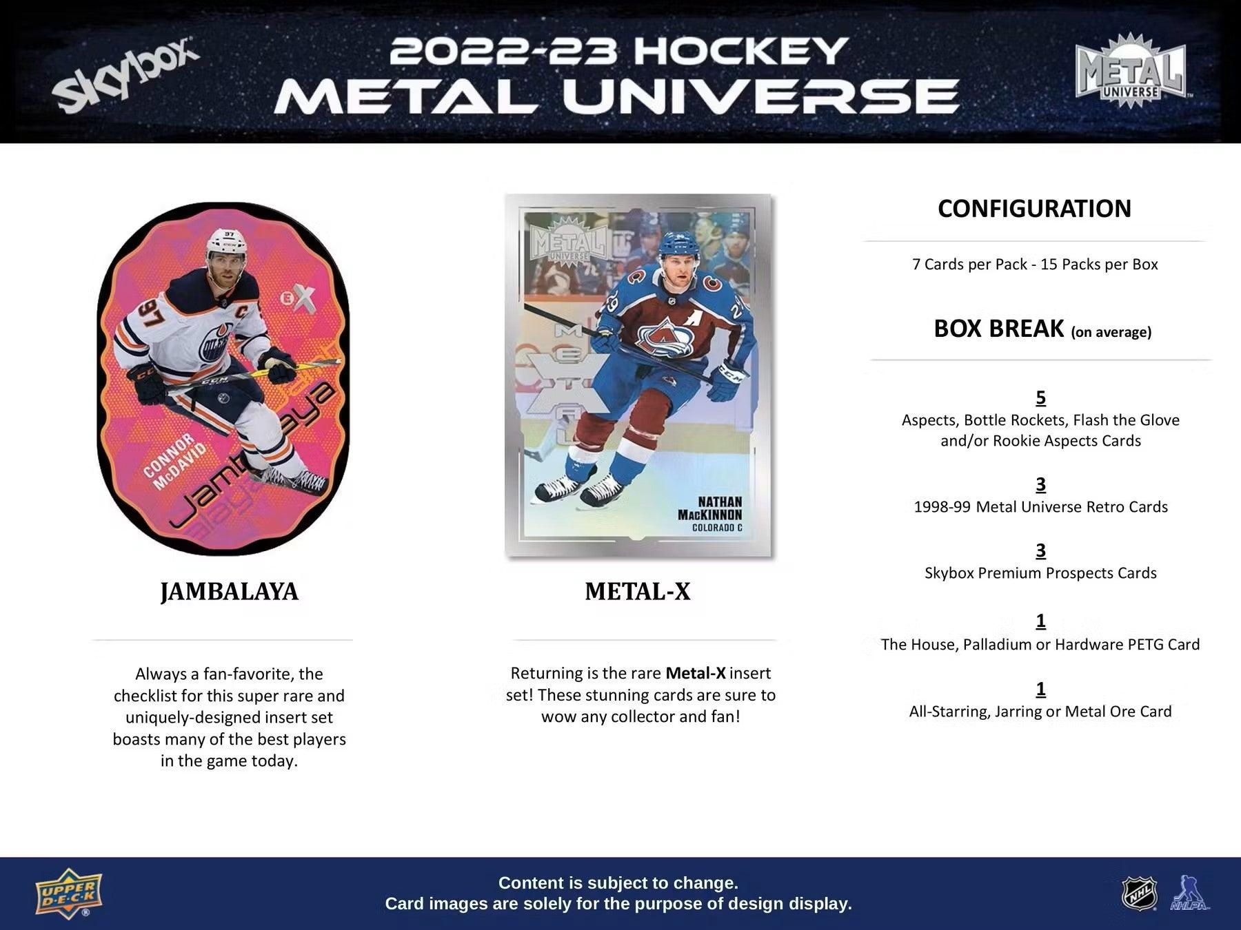 Hockey - 2022/23 - Upper Deck Skybox Metal Universe - Hobby Box (15 Packs) Upper Deck 053334120807