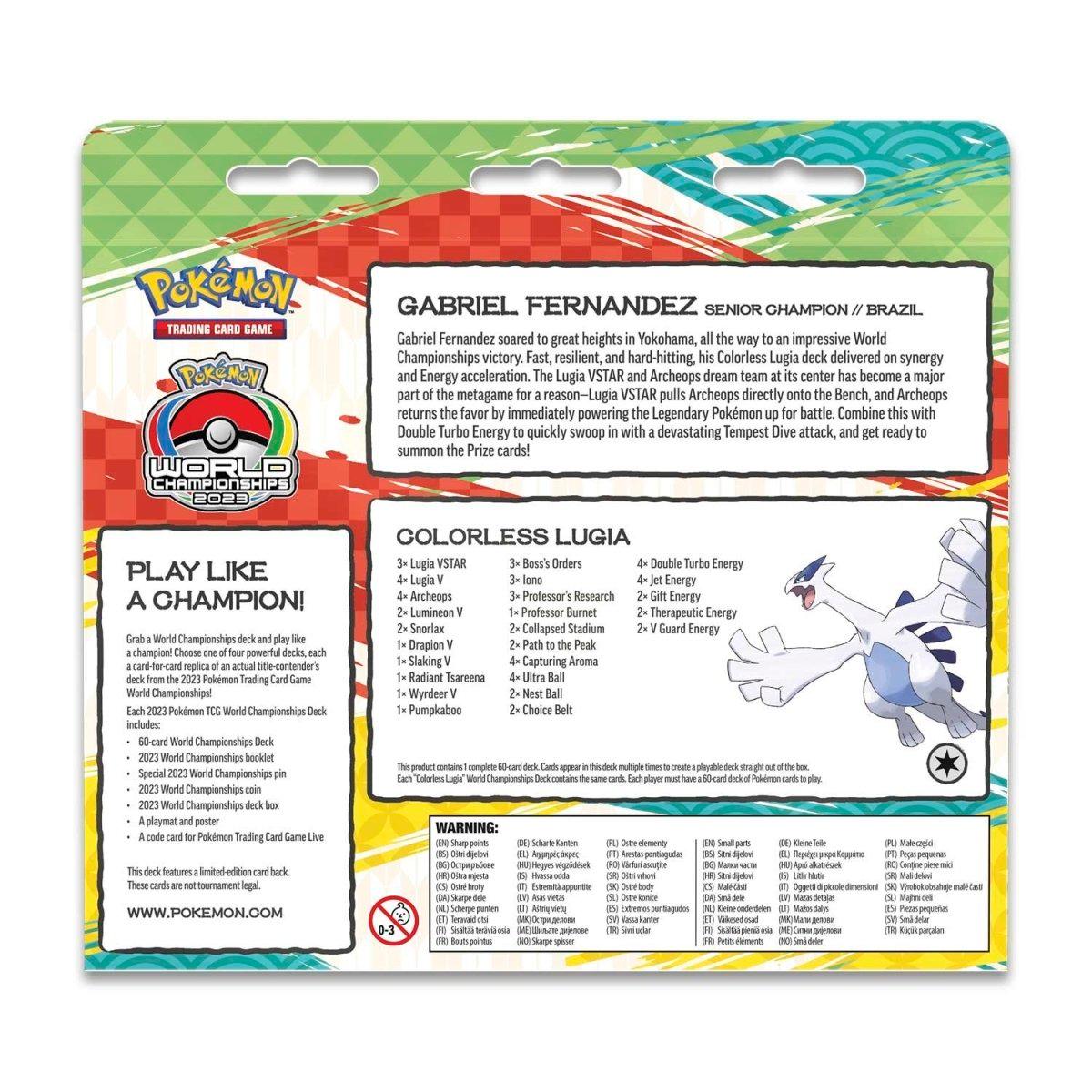 Pokemon Deck - 2023 World Championships - Gabriel Fernandez, Colorless Lugia Pokémon 0820650856037