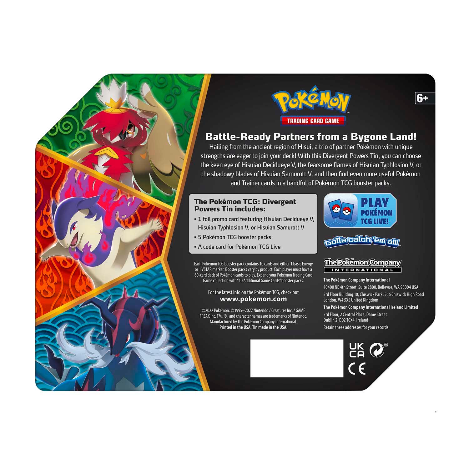 Pokemon Tin - Divergent Powers - Hisuian Decidueye V on Cover Pokémon 820650851407