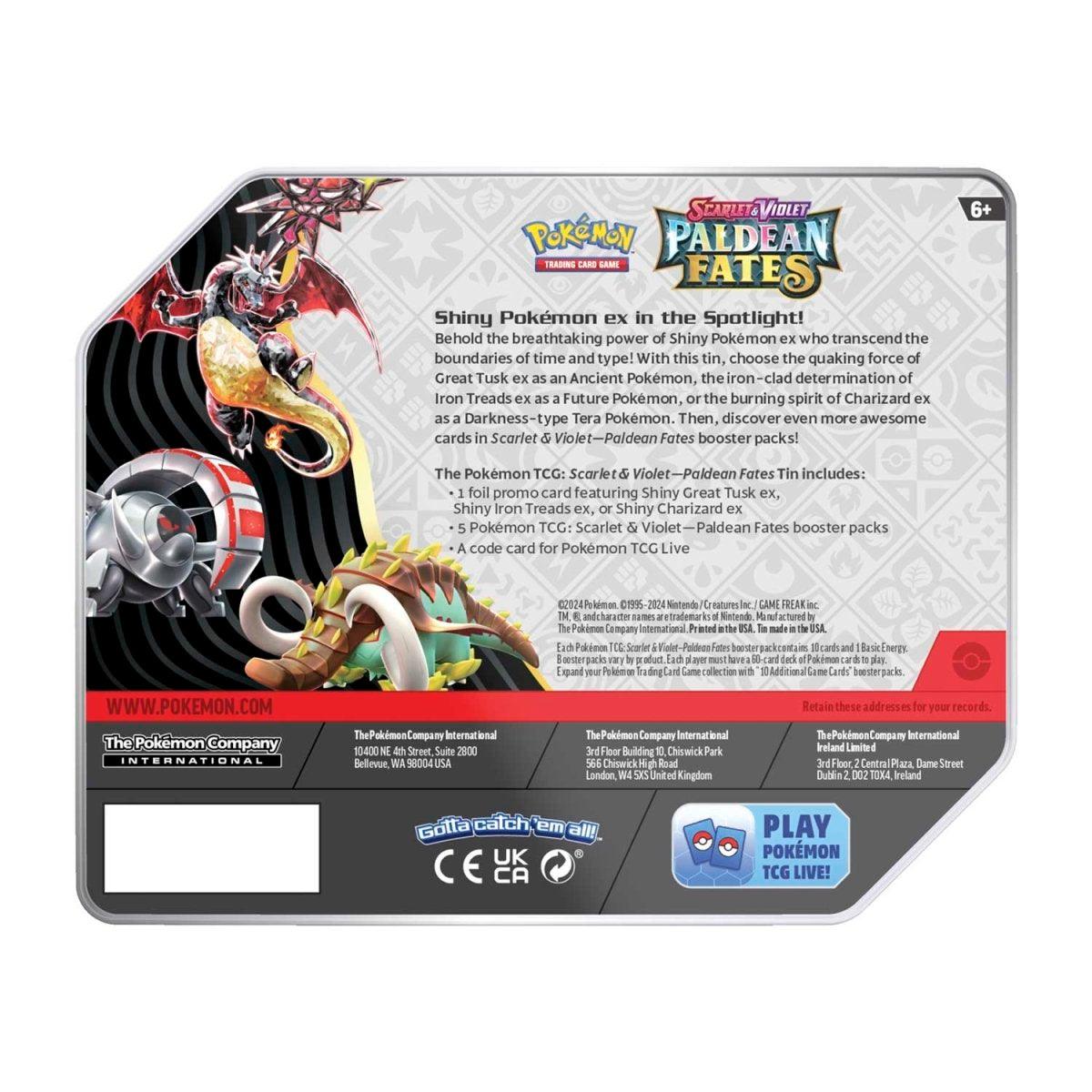 Pokemon Tin - Paldean Fates - Shiny Great Tusk ex - Hobby Champion Inc