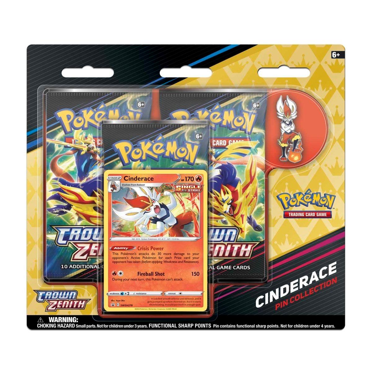 Pokemon Triple Booster Pack - Crown Zenith - 3 Booster Packs & Cinderace Promo Card & Pin - Hobby Champion Inc
