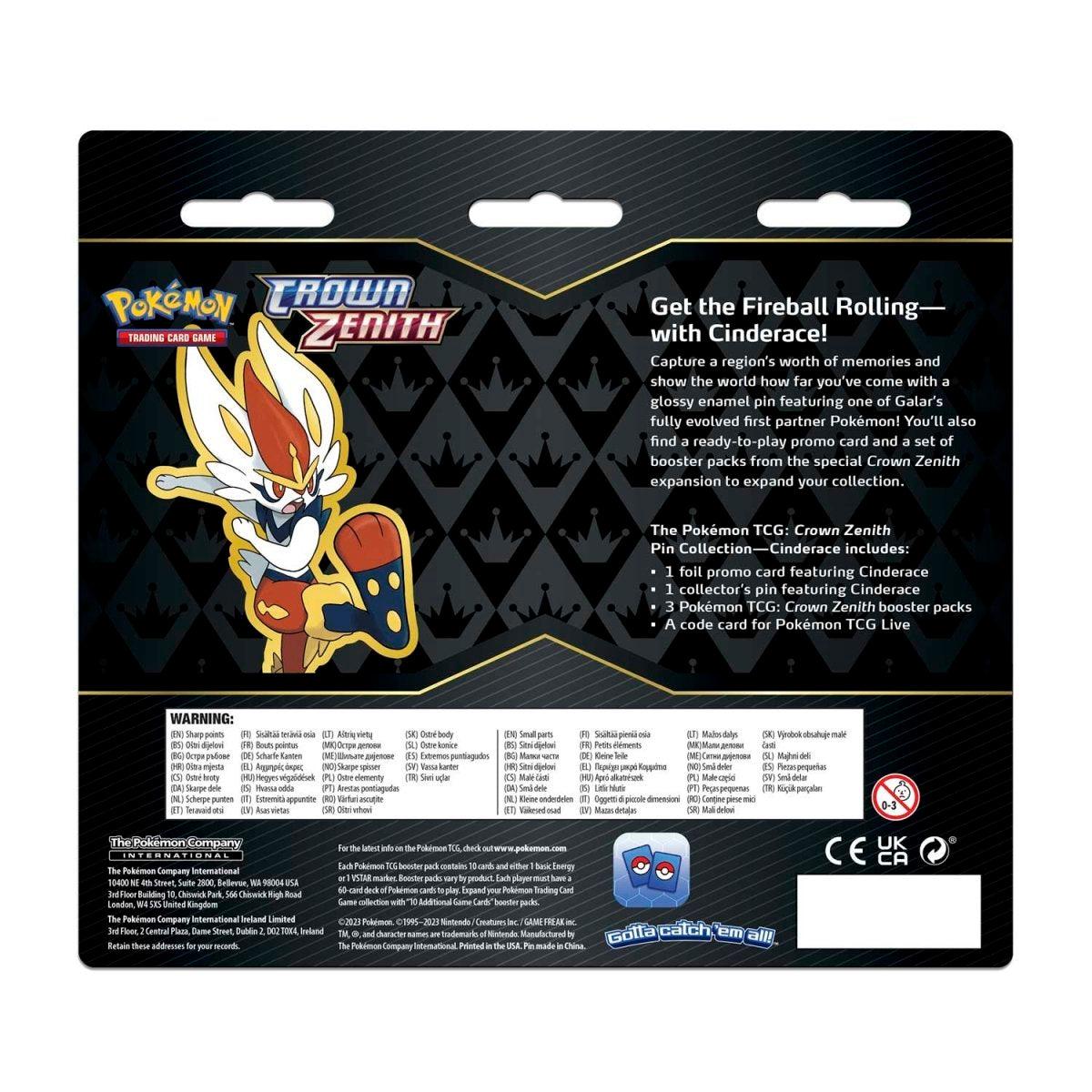 Pokemon Triple Booster Pack - Crown Zenith - 3 Booster Packs & Cinderace Promo Card & Pin Pokémon 820650851933