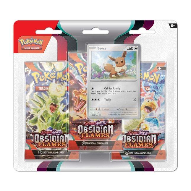 Pokemon Triple Booster Pack - Scarlet & Violet - Obsidian Flames - 3 Booster Packs & Eevee Promo Card - Hobby Champion Inc