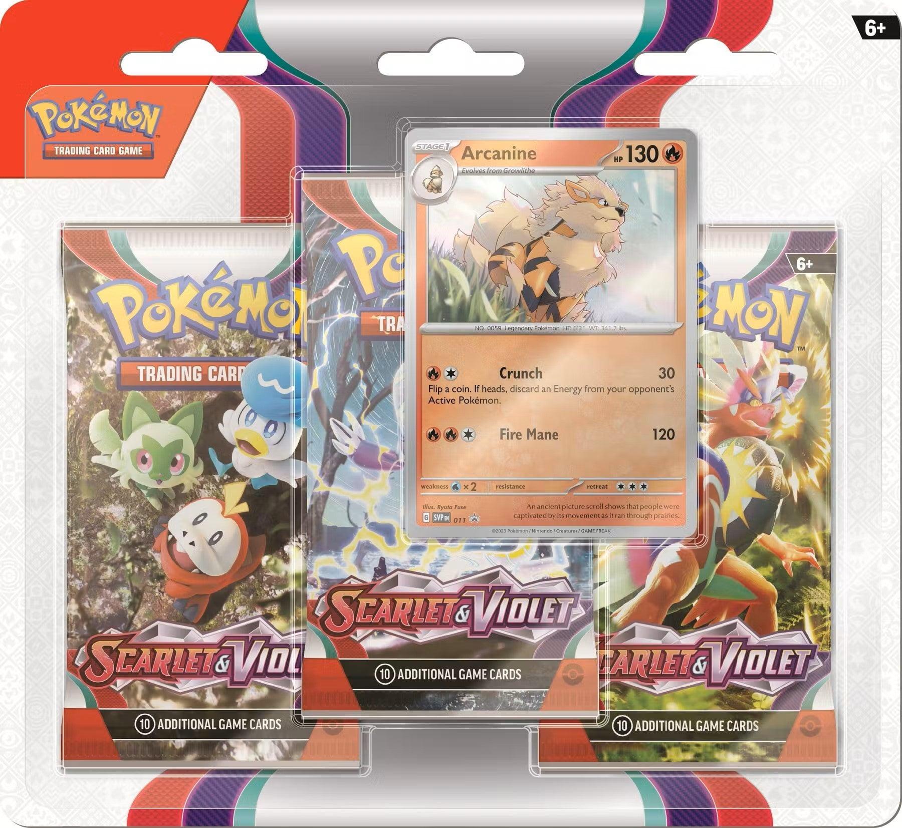 Pokemon Triple Booster Pack - Scarlet & Violet - 3 Booster Packs & Coin & Arcanine Promo Card Pokémon 820650853289