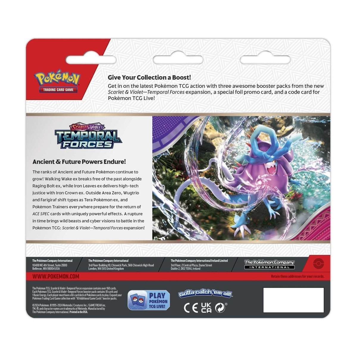 Pokemon Triple Booster Pack - Scarlet & Violet - Temporal Forces - 3 Booster Packs & Cleffa Promo Card Pokémon 0820650856464