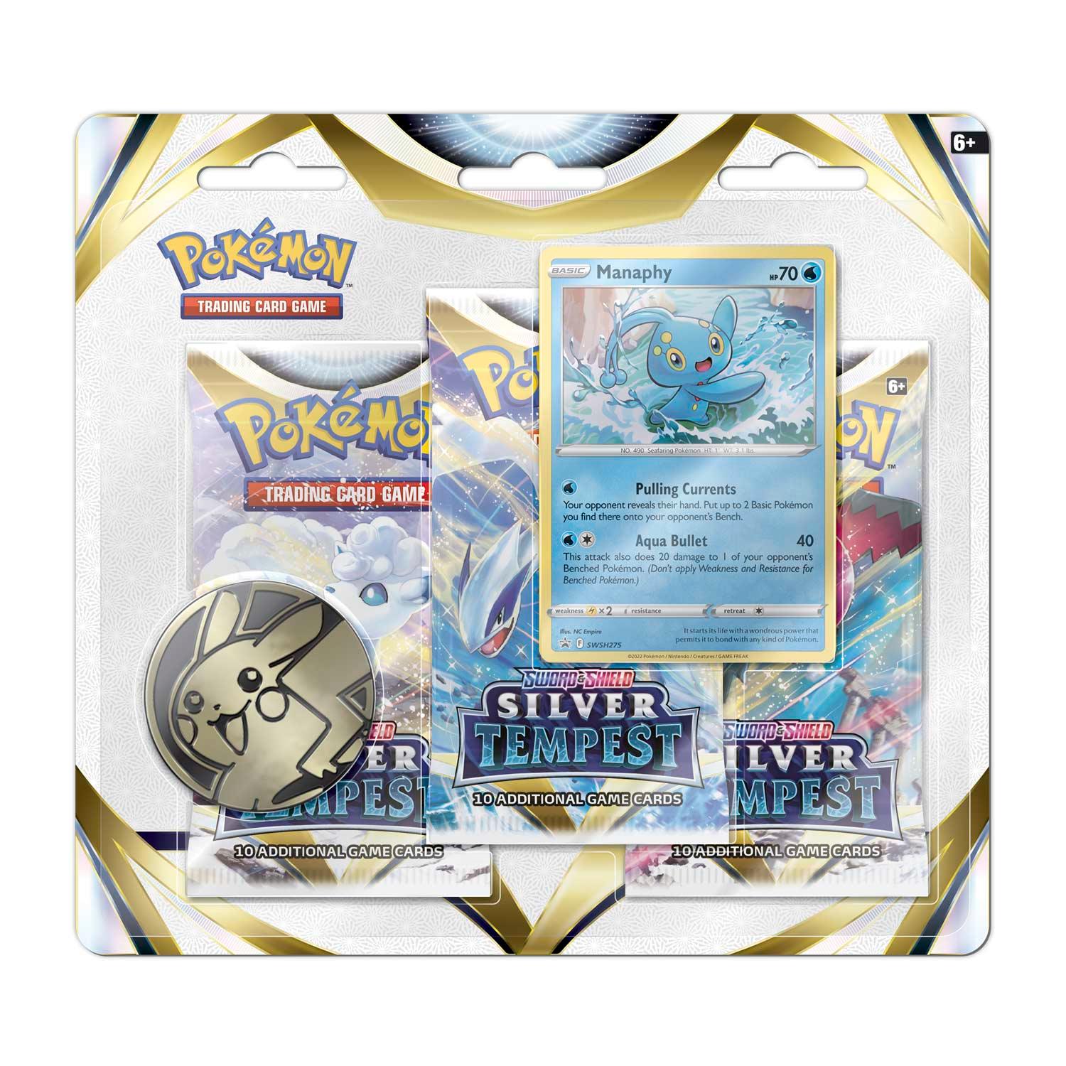 Pokemon Triple Booster Pack - Sword & Shield - Silver Tempest - 3 Boosters Packs & Manaphy Promo Card & 1 Coin Pokémon 820650850967