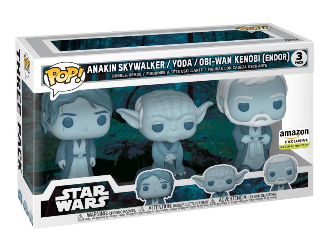 Pop! Star Wars - Anakin Skywalker / Yoda / Obi-Wan Kenobi (Endor) - 3 Pack - Glow In The Dark & Amazon EXCLUSIVE - Hobby Champion Inc