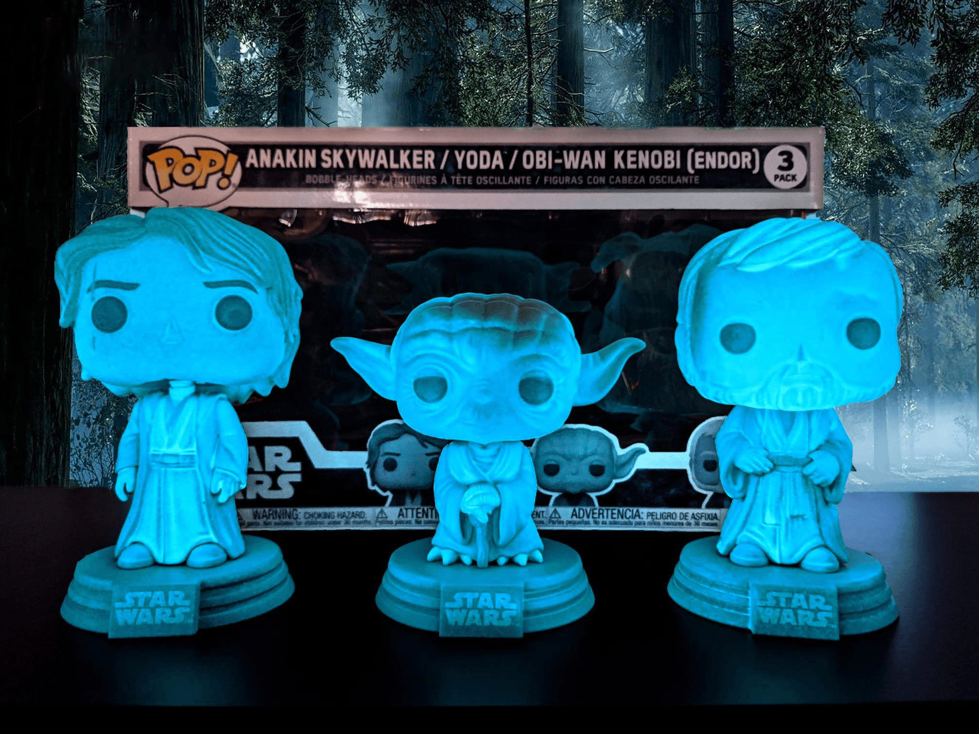 Pop! Star Wars - Anakin Skywalker / Yoda / Obi-Wan Kenobi (Endor) - 3 Pack - Glow In The Dark & Amazon EXCLUSIVE - Hobby Champion Inc