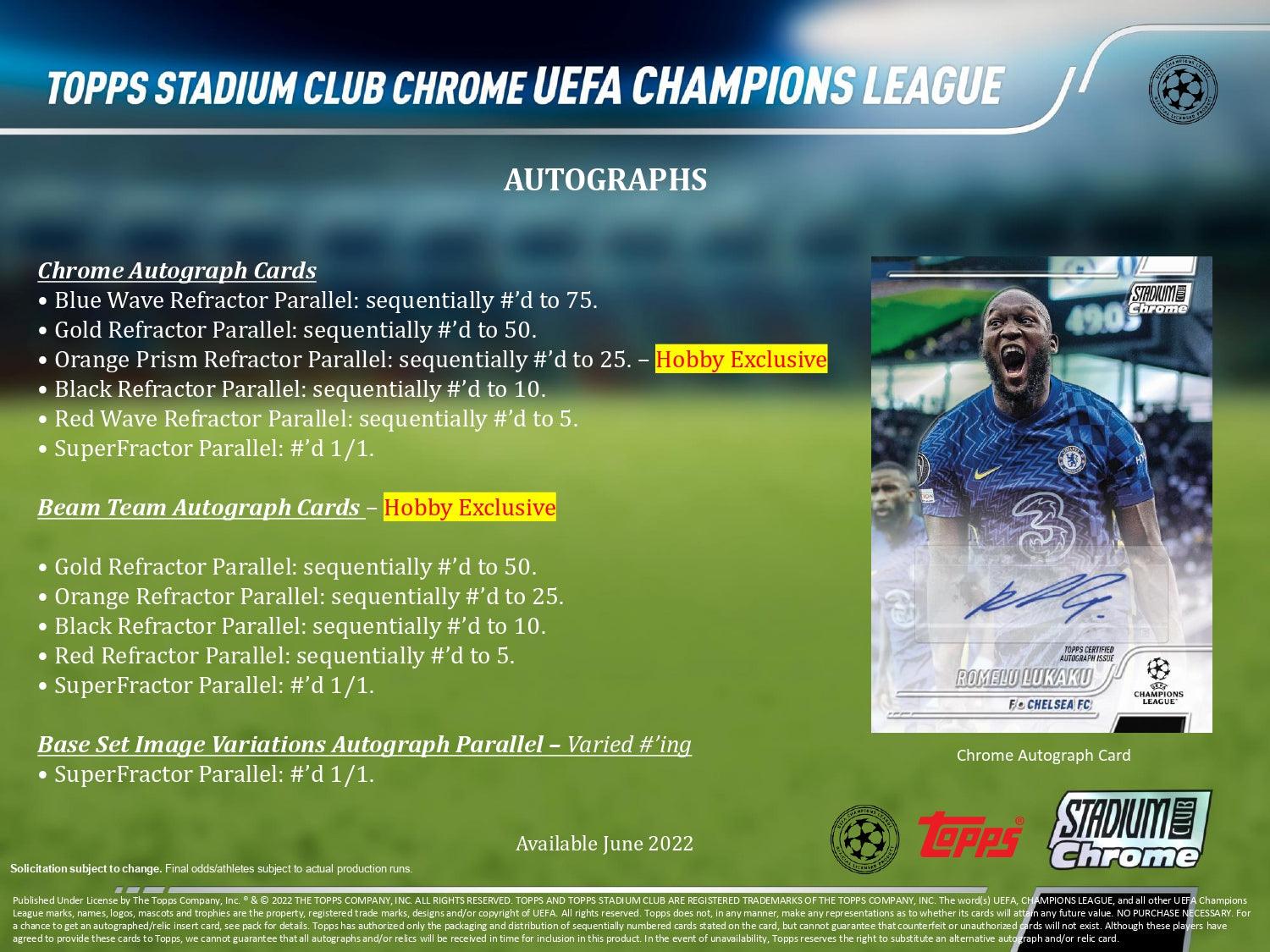 Soccer - 2021/22 - UEFA Champions League - Topps Stadium Club Chrome - Hobby Box (18 Packs) Topps 887521110117