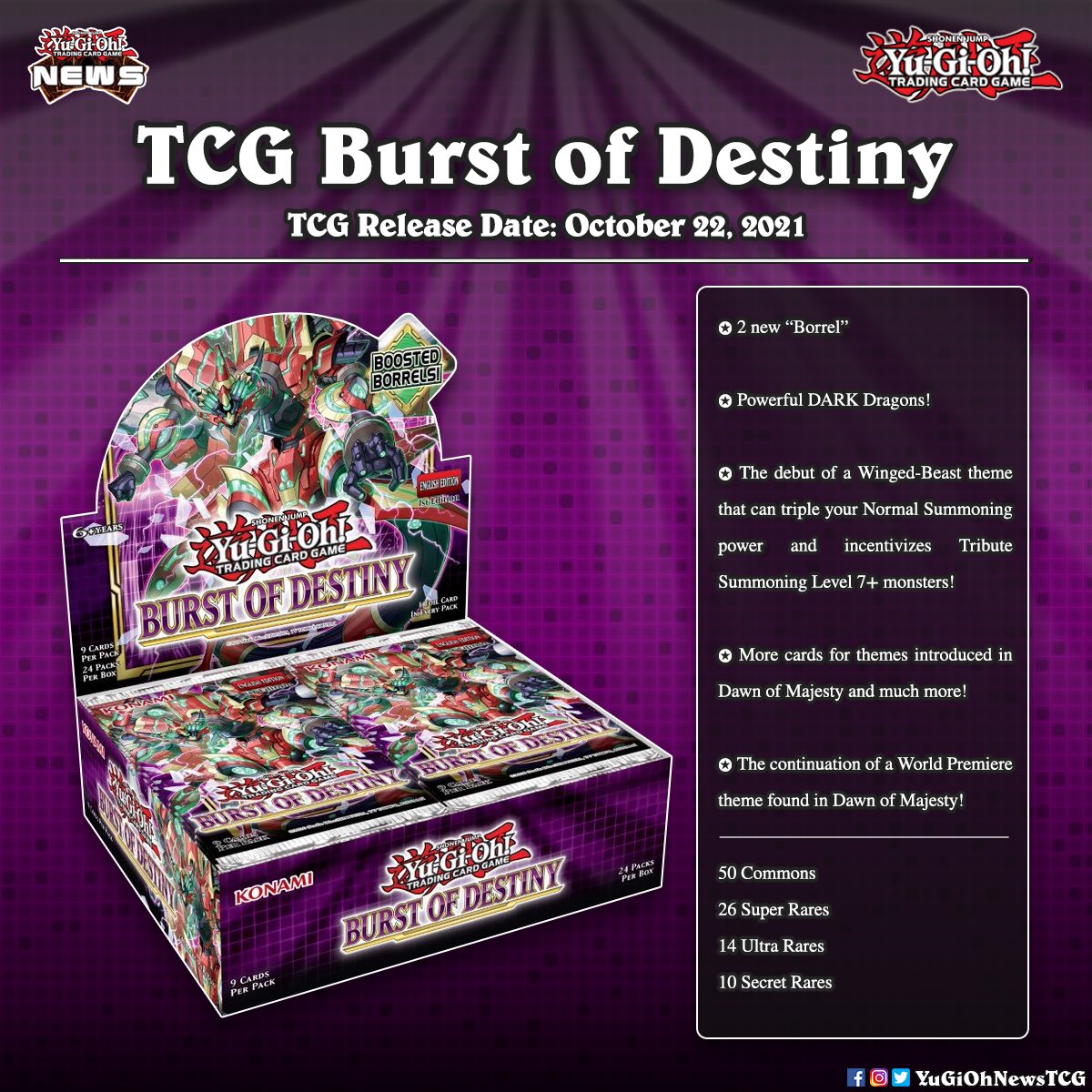 Yu - Gi - Oh! - Burst of Destiny - 1st Edition - Booster Box (24 Packs) Konami 083717854678